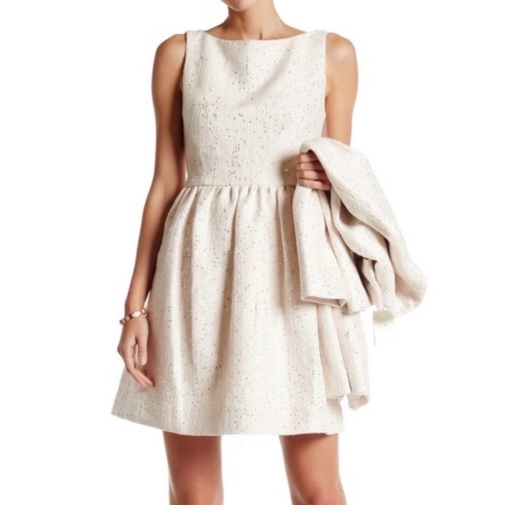 Kate Spade Tweed Fit & Flare Sequin Dress w/Pockets Ballerina Pink Size 6